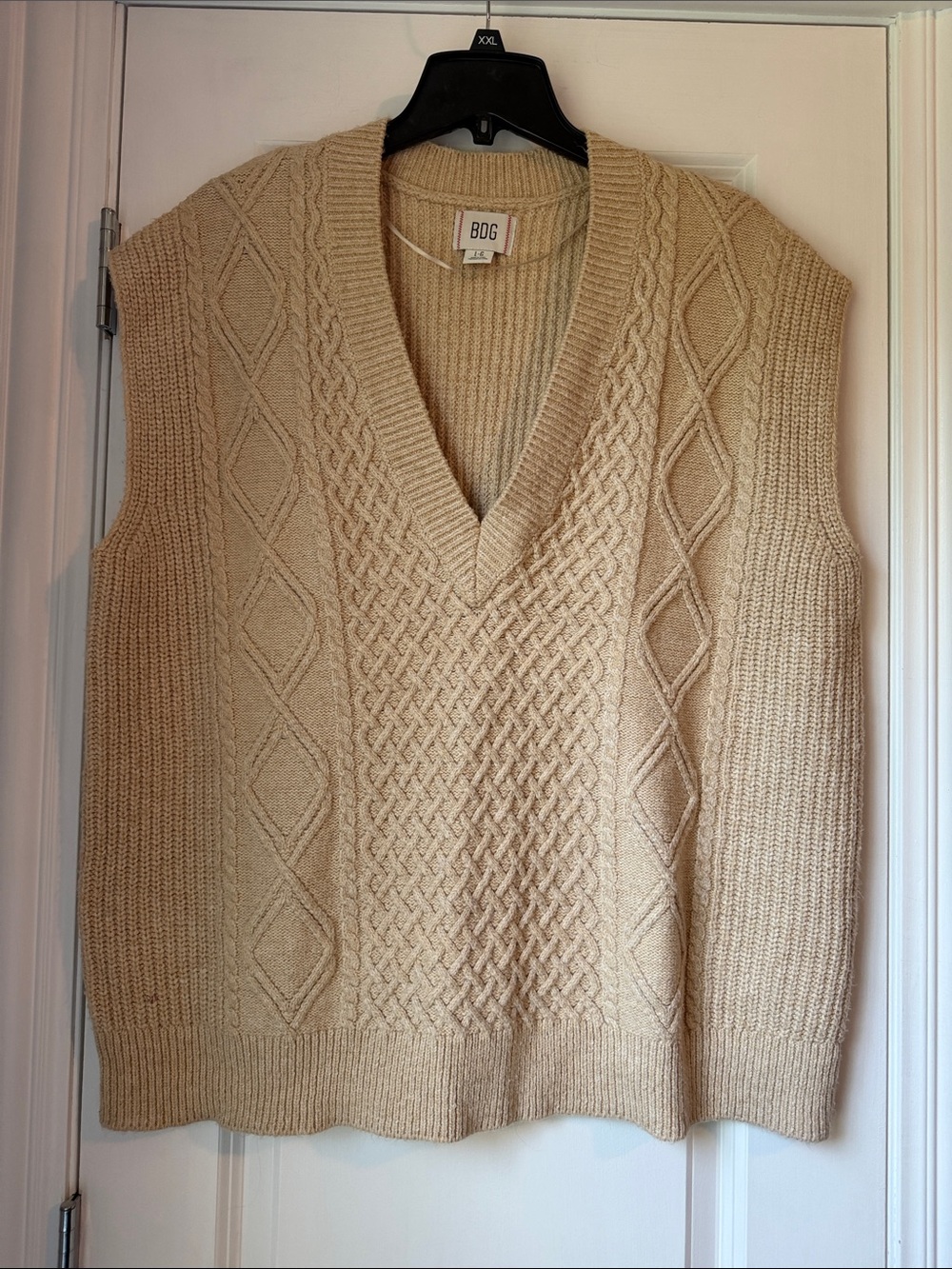 BDG Beige Cable-Knit V-Neck Sweater Vest